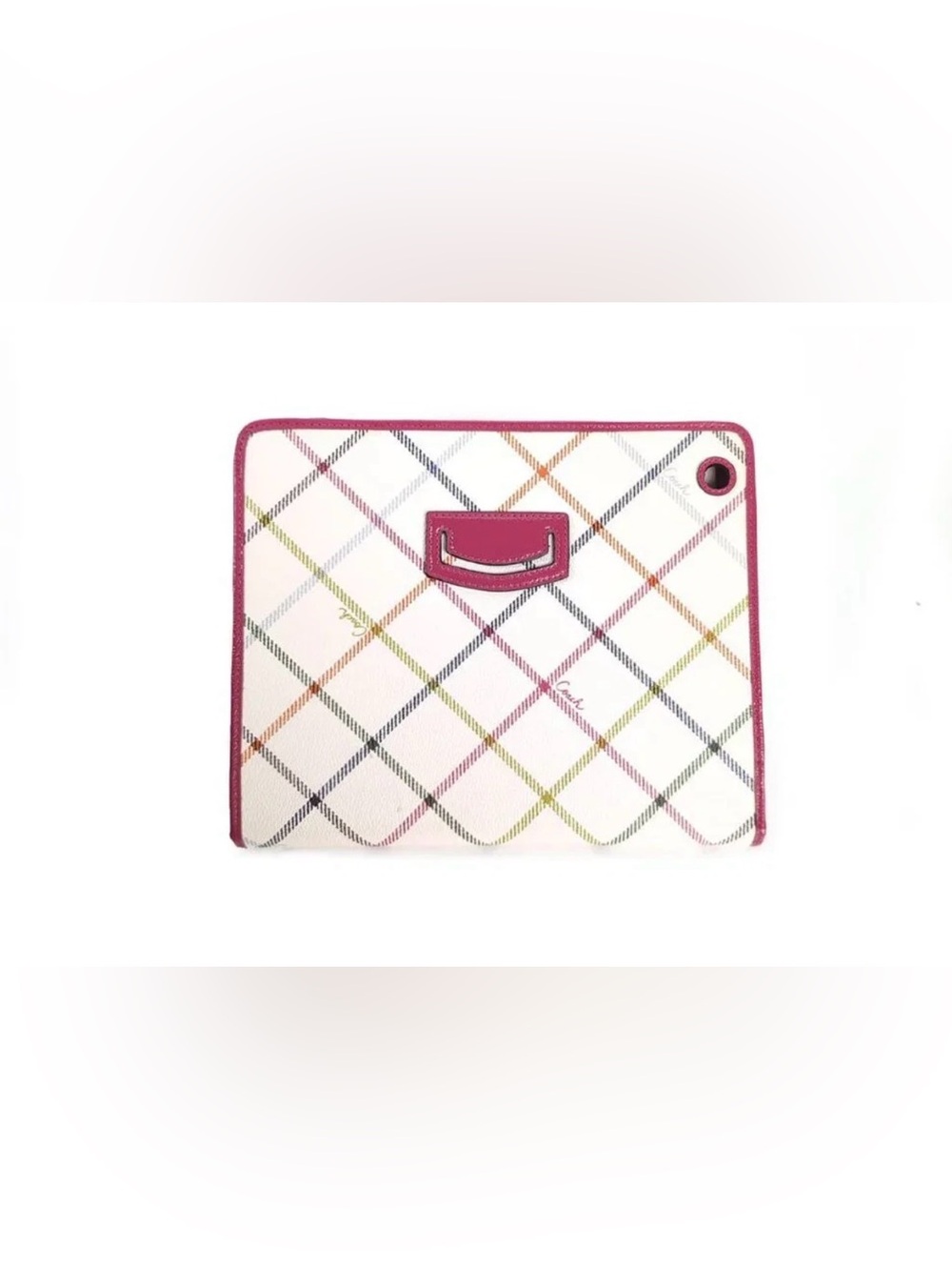 Coach F64186 Tartan Plaid Print iPad Folio Case Cover Multi Pink White NWT